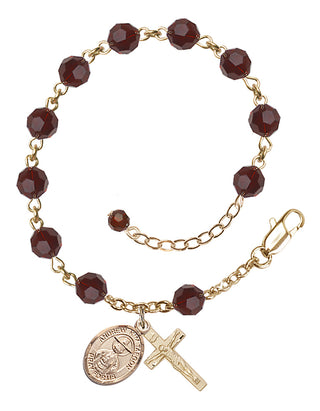 14kt Gold-Filled 6mm Austrian Crystal Saint Andrew Kim Taegon Rosary Bracelet in Garnet Engraved Catholic Saint Jewelry