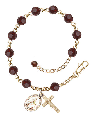 14kt Gold-Filled 6mm Austrian Crystal Bl. Emilee Doultremont Rosary Bracelet in Garnet Engraved Catholic Saint Jewelry