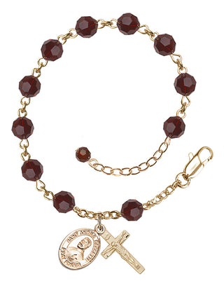 14kt Gold-Filled 6mm Austrian Crystal Saint Andre Bessette Rosary Bracelet in Garnet Engraved Catholic Saint Jewelry