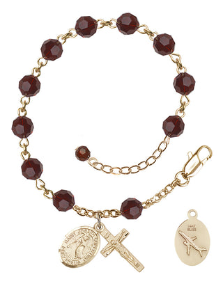 Adjustable 14 Karat Gold 6mm Austrian Crystal Saint Joseph of Cupertino Rosary Bracelet in Garnet