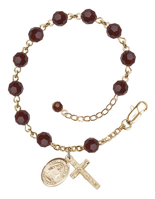 14kt Gold 6mm Austrian Crystal Saint Edith Stein Rosary Bracelet in Garnet Engraved Catholic Saint Jewelry