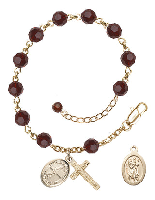 Adjustable 14 Karat Gold 6mm Austrian Crystal Saint Christopher/Volleyball Rosary Bracelet in Garnet
