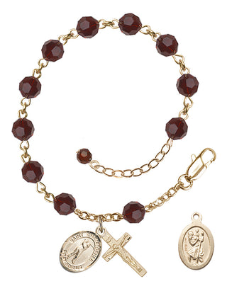 Adjustable 14 Karat Gold 6mm Austrian Crystal Saint Christopher/Golf Rosary Bracelet in Garnet