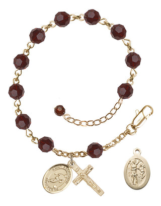 Adjustable 14 Karat Gold 6mm Austrian Crystal Saint Sebastian/Soccer Rosary Bracelet in Garnet