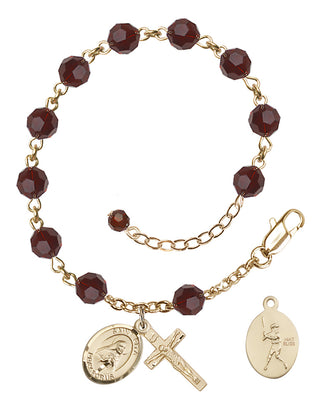 Adjustable 14 Karat Gold 6mm Austrian Crystal Saint Rita / Baseball Rosary Bracelet in Garnet