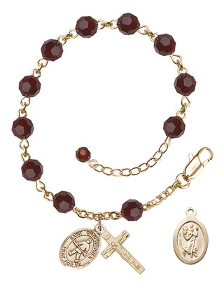 14kt Gold 6mm Austrian Crystal Saint Christopher / Field Hockey Rosary Bracelet in Garnet Engraved Catholic Saint Jewelry