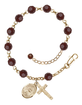 14kt Gold 6mm Austrian Crystal Saint Anastasia Rosary Bracelet in Garnet Engraved Catholic Saint Jewelry