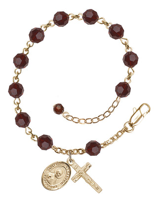 14kt Gold 6mm Austrian Crystal Saint Edmund Campion Rosary Bracelet in Garnet Engraved Catholic Saint Jewelry