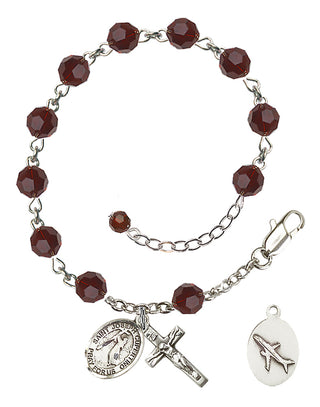 Adjustable Sterling Silver 6mm Austrian Crystal Saint Joseph of Cupertino Rosary Bracelet in Garnet