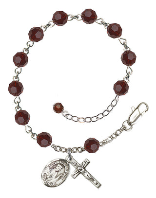 Sterling Silver 6mm Austrian Crystal Saint Thomas More Rosary Bracelet in Garnet Engraved Catholic Saint Jewelry