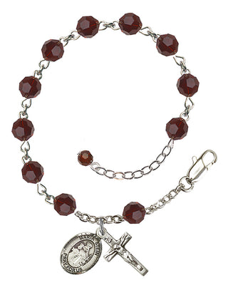Sterling Silver 6mm Austrian Crystal Maria Stein Rosary Bracelet in Garnet Engraved Catholic Saint Jewelry