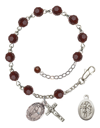Adjustable Sterling Silver 6mm Austrian Crystal Saint Sebastian/Tennis Rosary Bracelet in Garnet