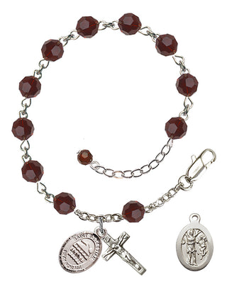 Adjustable Sterling Silver 6mm Austrian Crystal Saint Sebastian/Swimming Rosary Bracelet in Garnet