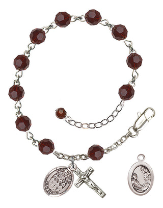 Sterling Silver 6mm Austrian Crystal Saint Cecilia / Choir Rosary Bracelet in Garnet Engraved Catholic Saint Jewelry