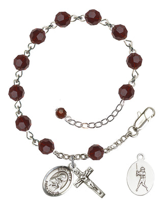 Adjustable Sterling Silver 6mm Austrian Crystal Saint Rita / Baseball Rosary Bracelet in Garnet