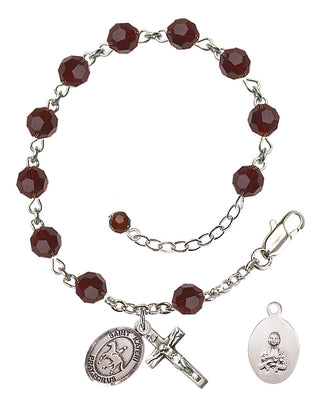 Adjustable Sterling Silver 6mm Austrian Crystal Saint Kateri/Equestrian Rosary Bracelet in Garnet