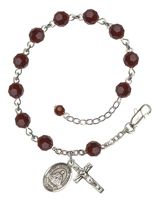 Sterling Silver 6mm Austrian Crystal Infant of Prague Rosary Bracelet in Garnet Engraved Catholic Saint Jewelry