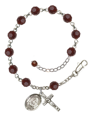 Sterling Silver 6mm Austrian Crystal Saint Germaine Cousin Rosary Bracelet in Garnet Engraved Catholic Saint Jewelry