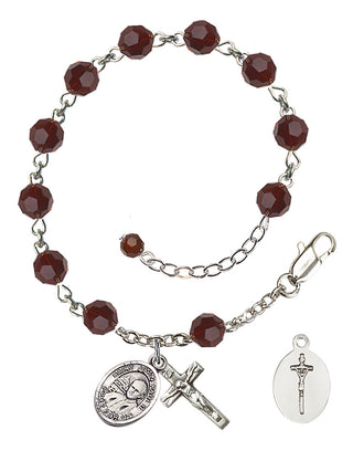 Adjustable Sterling Silver 6mm Austrian Crystal Saint John Paul II Rosary Bracelet in Garnet