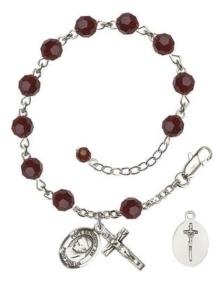 Adjustable Sterling Silver 6mm Austrian Crystal Pope Emeritace Benedict XVI Rosary Bracelet in Garnet