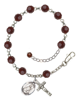 Sterling Silver 6mm Austrian Crystal Saint Lucy Rosary Bracelet in Garnet Engraved Catholic Saint Jewelry