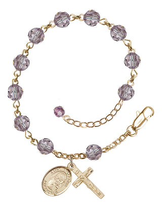 14kt Gold-Filled 6mm Austrian Crystal Saint Apollonia Rosary Bracelet in Light Amethyst Engraved Catholic Saint Jewelry