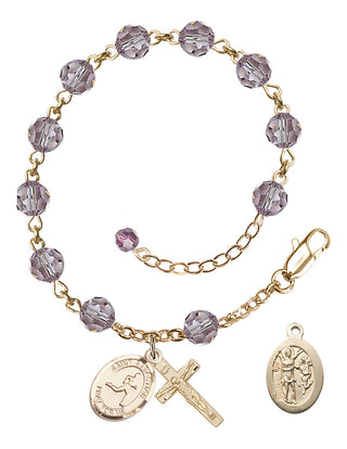 Adjustable 14 Karat Gold-Filled 6mm Austrian Crystal Saint Sebastian/Track & Field Rosary Bracelet in Light Amethyst