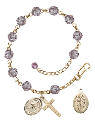 Adjustable 14 Karat Gold-Filled 6mm Austrian Crystal Saint Sebastian/Field Hockey Rosary Bracelet in Light Amethyst