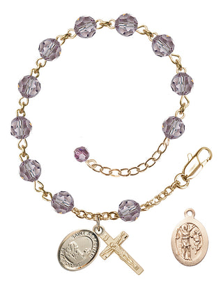 Adjustable 14 Karat Gold-Filled 6mm Austrian Crystal Saint Sebastian / Fishing Rosary Bracelet in Light Amethyst