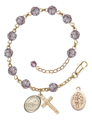Adjustable 14 Karat Gold-Filled 6mm Austrian Crystal Saint Sebastian / Rodeo Rosary Bracelet in Light Amethyst