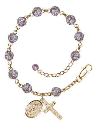 14kt Gold-Filled 6mm Austrian Crystal Bl. Caroline Gerhardinger Rosary Bracelet in Light Amethyst Engraved Catholic Saint Jewelry