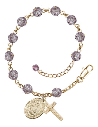 14kt Gold-Filled 6mm Austrian Crystal Saint Edburga of Winchester Rosary Bracelet in Light Amethyst Engraved Catholic Saint Jewelry