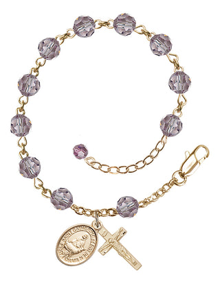 14kt Gold-Filled 6mm Austrian Crystal Saint Catherine of Sweden Rosary Bracelet in Light Amethyst Engraved Catholic Saint Jewelry