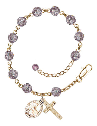 14kt Gold-Filled 6mm Austrian Crystal Bl. Emilee Doultremont Rosary Bracelet in Light Amethyst Engraved Catholic Saint Jewelry