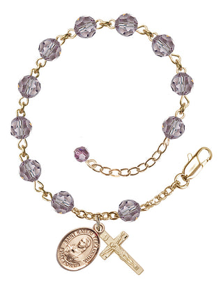 14kt Gold-Filled 6mm Austrian Crystal Saint Kateri Tekakwitha Rosary Bracelet in Light Amethyst Engraved Catholic Saint Jewelry