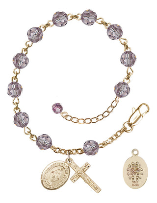 14kt Gold 6mm Austrian Crystal Miraculous Rosary Bracelet in Light Amethyst Engraved Catholic Saint Jewelry