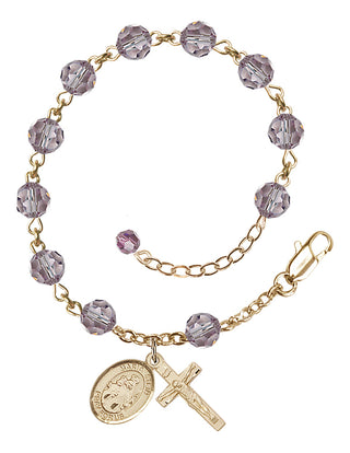 14kt Gold 6mm Austrian Crystal Maria Stein Rosary Bracelet in Light Amethyst Engraved Catholic Saint Jewelry