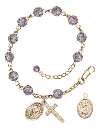 Adjustable 14 Karat Gold 6mm Austrian Crystal Saint Christopher/Surfing Rosary Bracelet in Light Amethyst