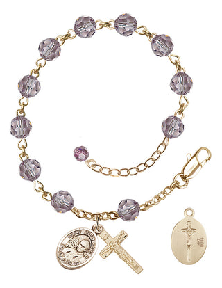 Adjustable 14 Karat Gold 6mm Austrian Crystal Saint John Paul II Rosary Bracelet in Light Amethyst