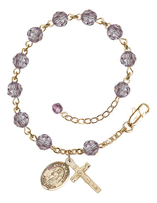 14kt Gold 6mm Austrian Crystal Our Lady of Knock Rosary Bracelet in Light Amethyst Engraved Catholic Saint Jewelry