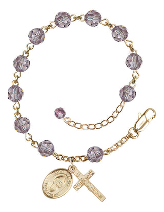 14kt Gold 6mm Austrian Crystal Saint Sharbel Rosary Bracelet in Light Amethyst Engraved Catholic Saint Jewelry