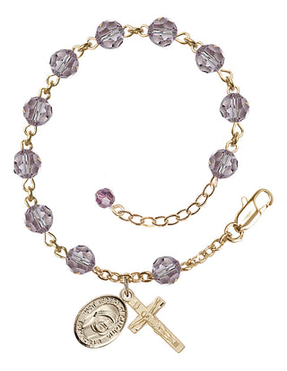 14kt Gold 6mm Austrian Crystal Saint Teresa of Calcutta Rosary Bracelet in Light Amethyst Engraved Catholic Saint Jewelry