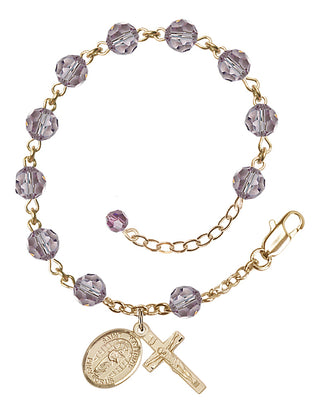 14kt Gold 6mm Austrian Crystal Saint Matthias the Apostle Rosary Bracelet in Light Amethyst Engraved Catholic Saint Jewelry
