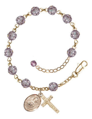 14kt Gold 6mm Austrian Crystal Saint Honorius of Amiens Rosary Bracelet in Light Amethyst Engraved Catholic Saint Jewelry