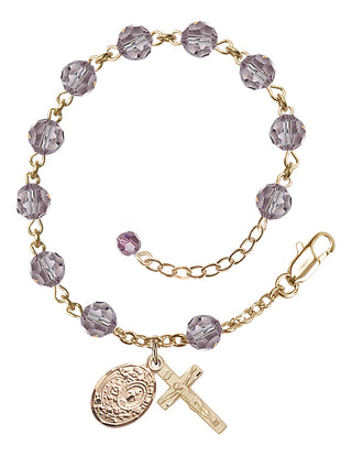 Adjustable 14 Karat Gold 6mm Austrian Crystal Miraculous Rosary Bracelet in Light Amethyst