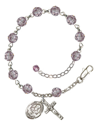 Sterling Silver 6mm Austrian Crystal Saint Alexander Sauli Rosary Bracelet in Light Amethyst Engraved Catholic Saint Jewelry