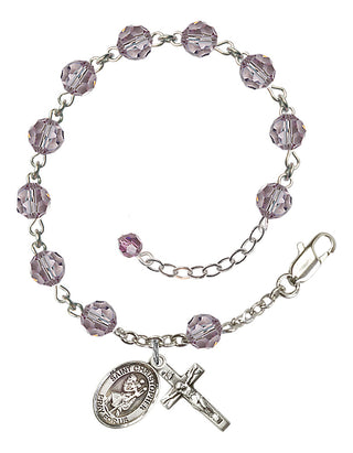 Sterling Silver 6mm Austrian Crystal Saint Christopher Rosary Bracelet in Light Amethyst Engraved Catholic Saint Jewelry