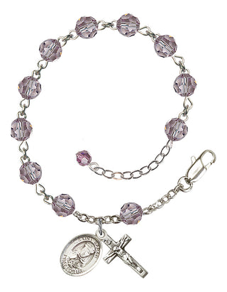 Sterling Silver 6mm Austrian Crystal Saint Sarah Rosary Bracelet in Light Amethyst Engraved Catholic Saint Jewelry