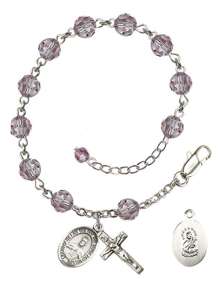 Sterling Silver 6mm Austrian Crystal Scapular Rosary Bracelet in Light Amethyst Engraved Catholic Saint Jewelry