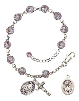 Adjustable Sterling Silver 6mm Austrian Crystal Saint Christopher/Gymnastics Rosary Bracelet in Light Amethyst